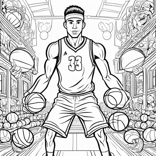 Basketball coloring page, level 3 Detailed