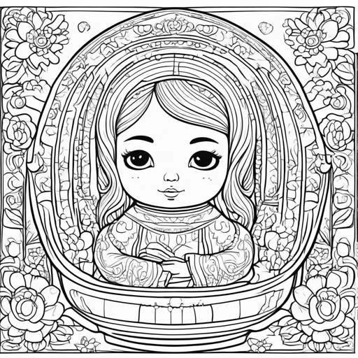 Dolls coloring page, level 3 Detailed